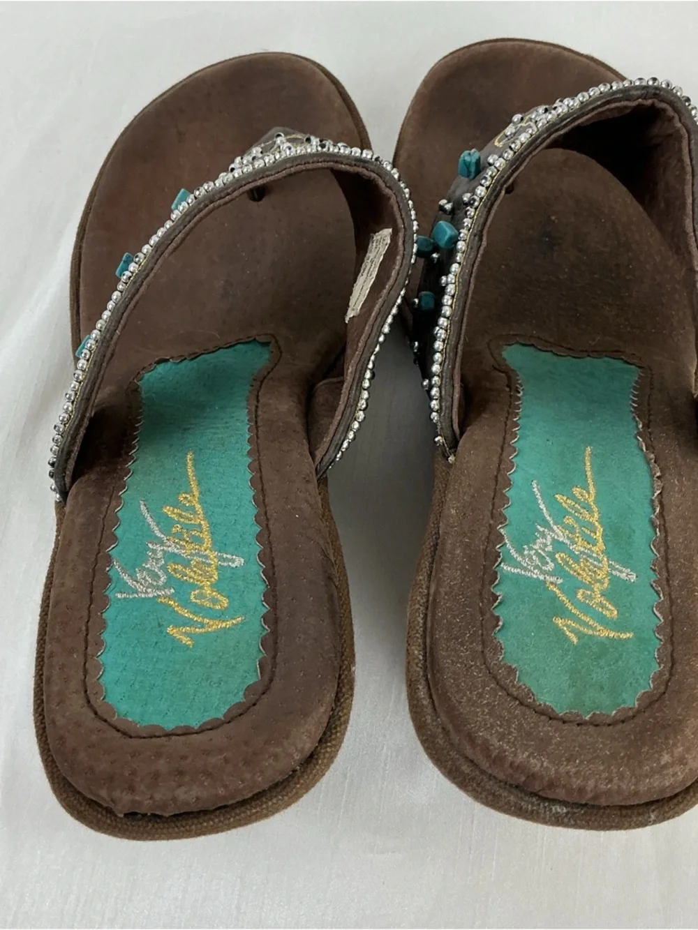 Boho Turquoise Beaded Wedge Sandals - Picture 5 of 11